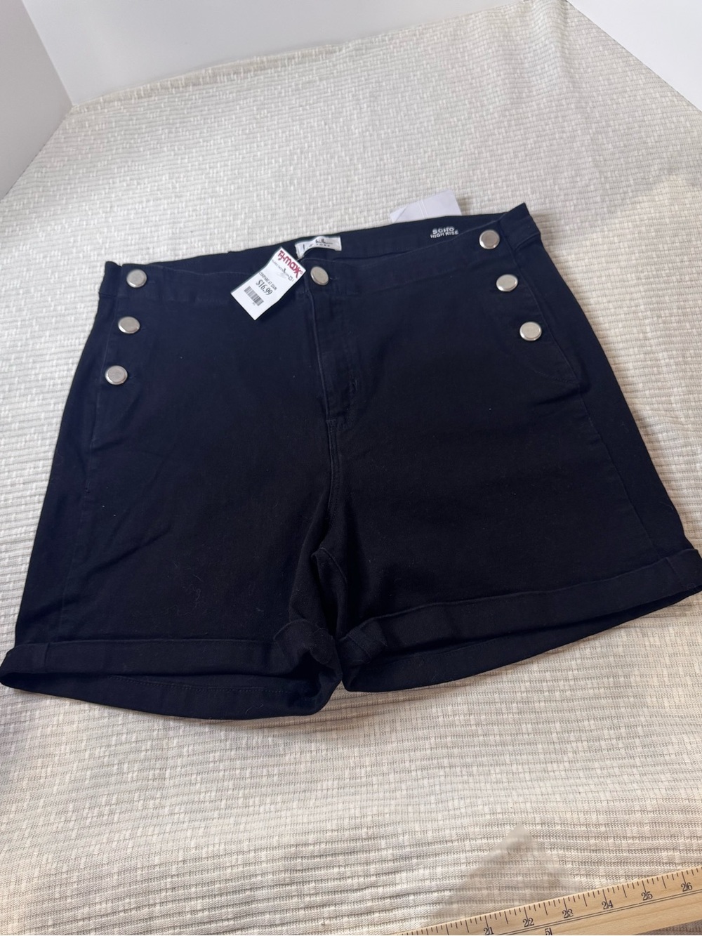 Nicole Miller New York Soho High Rise Black Sailor Button Shorts NWT Size 16